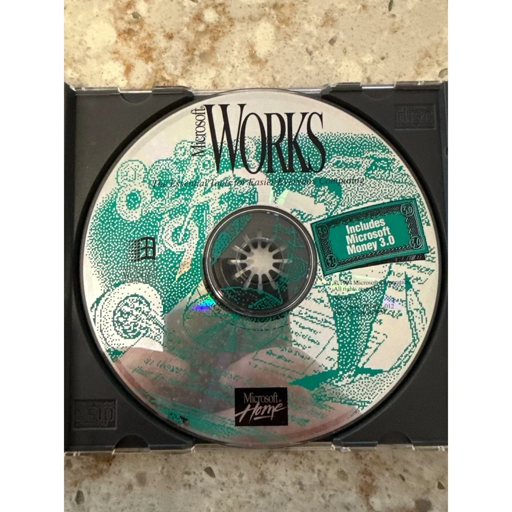 Vintage Microsoft Works 1994 CD-ROM Windows Software Includes Microsoft Money 3
